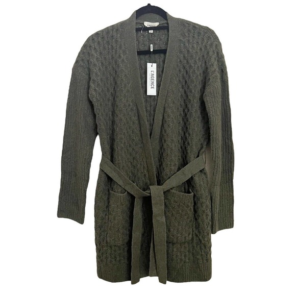 L'Agence NWT Juna Olive Cable Honeycomb Knit Cardigan Coat Coatigan XS Tall XST - Picture 2 of 5